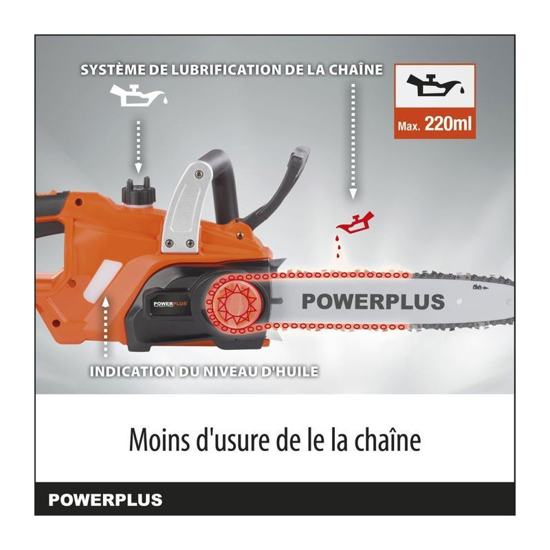 PowerPlus Dual Power Powdpg7570 - 20 V battery chainsaw, 300 mm guide,
