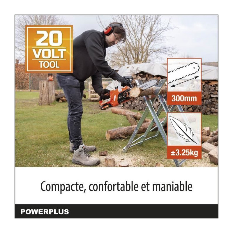 PowerPlus Dual Power Powdpg7570 - 20 V battery chainsaw, 300 mm guide,