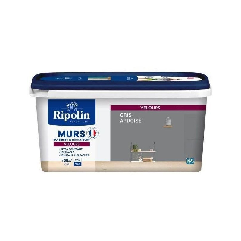 RIPOLIN Velvet Color Paint for Walls, Woodwork, Radiators - Slate Gray