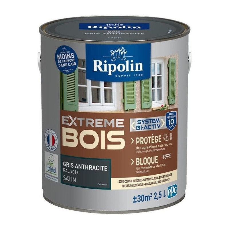 RIPOLIN Paint for Interior & Exterior Wood - Anthracite Gray Ral 7016