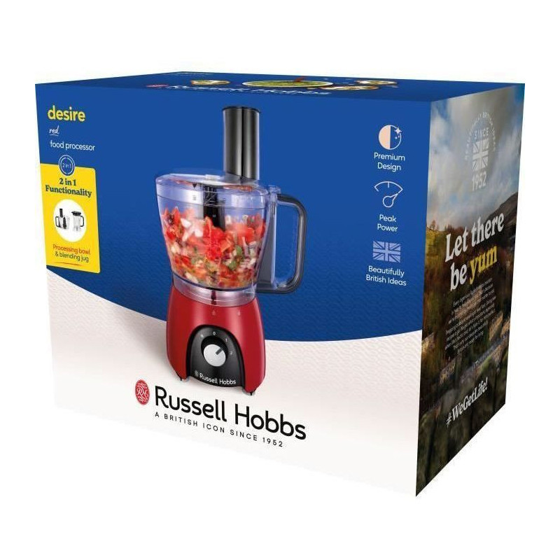 Food processor - RUSSEL HOBBS - Desire Red - 600 W - 2 speeds + pulse