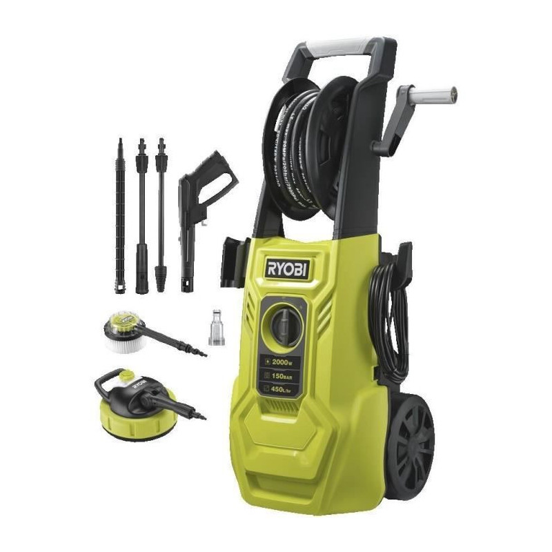 High pressure cleaner 2000 W 150 bars 450 l - Flexible 8m, reel, 0.9 l