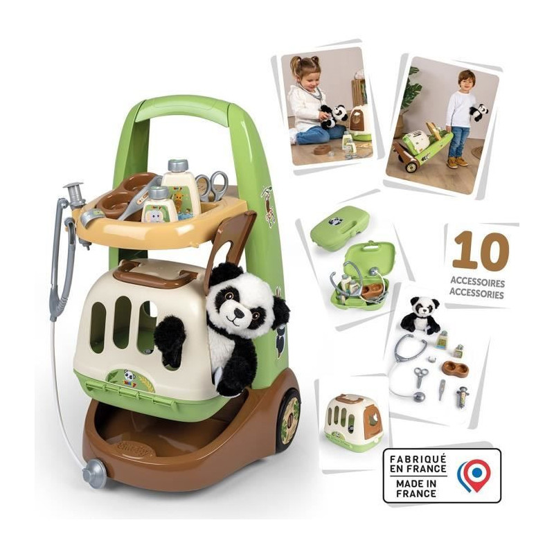 Smoby - Zoo Veterinarian Trolley - Panda Plush - Many accessories incl