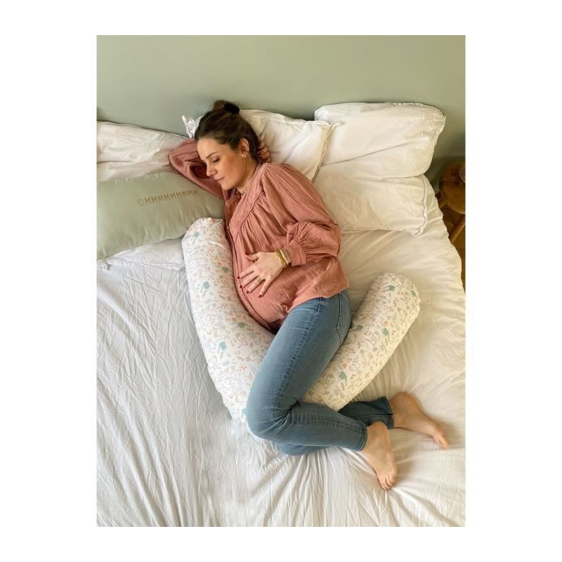 Maternity pillow - TINEO - Sage green - Rabbits