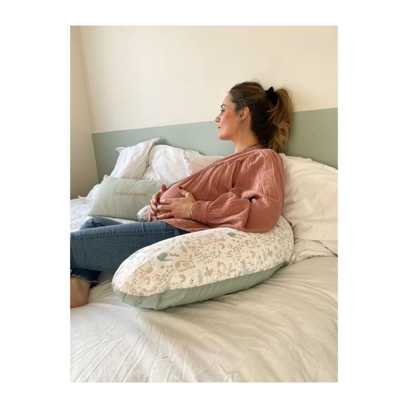 Maternity pillow - TINEO - Sage green - Rabbits
