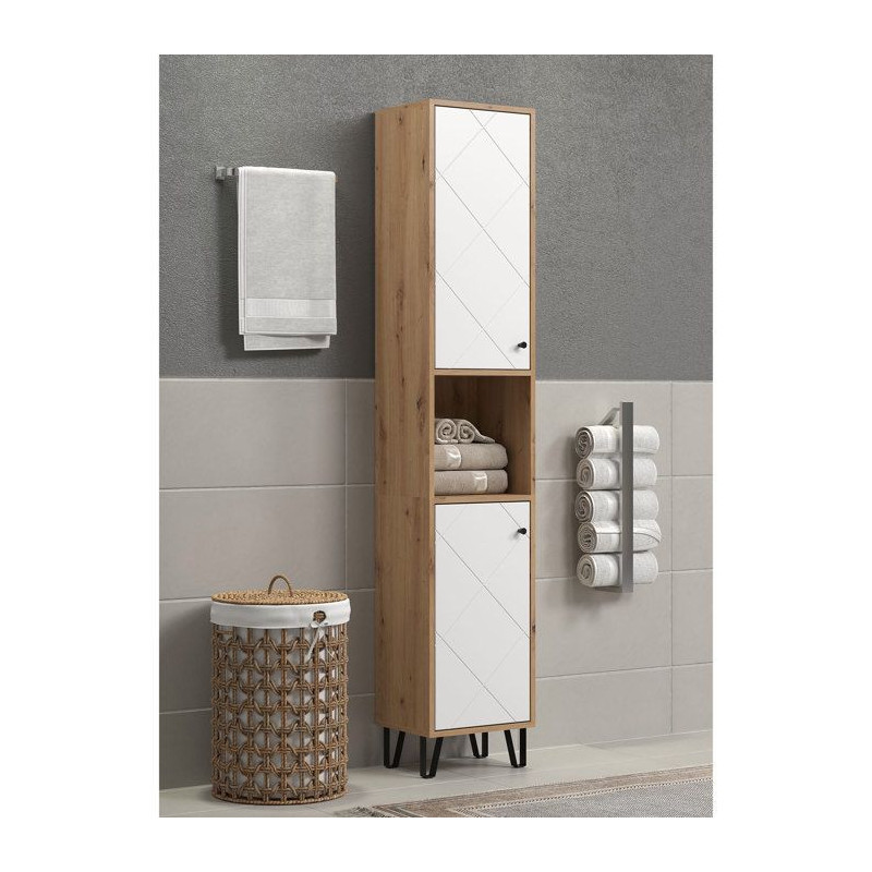 Bathroom column - White and oak decor - 2 doors - 1 niche - L36 x H191
