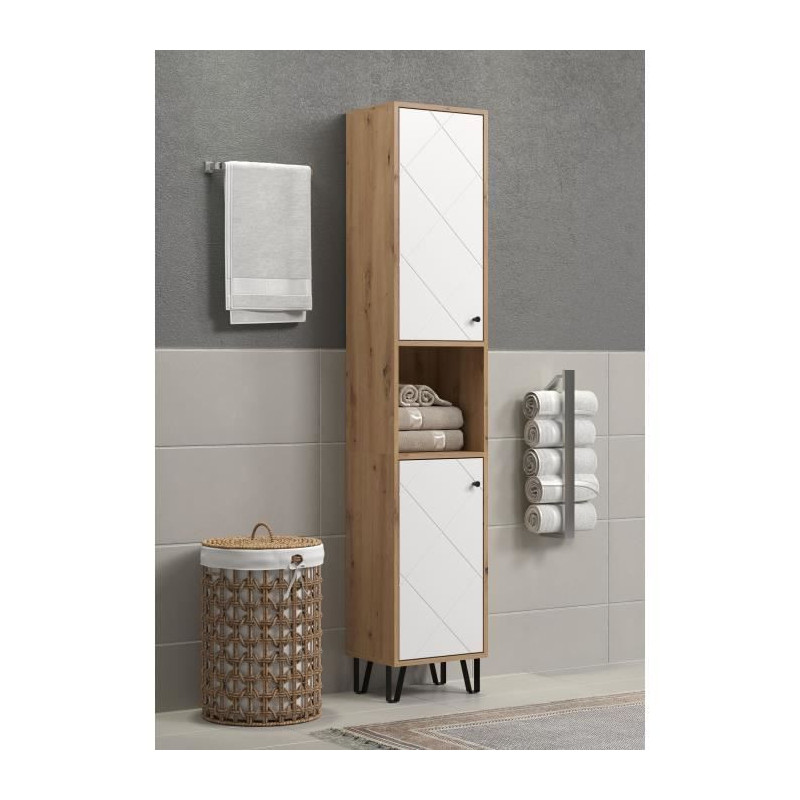 Bathroom column - White and oak decor - 2 doors - 1 niche - L36 x H191
