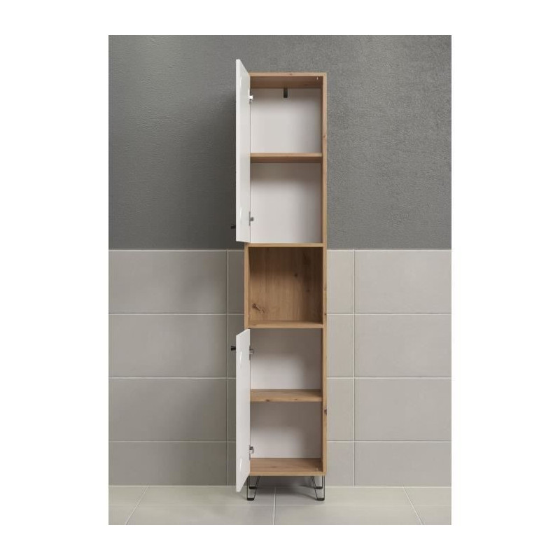 Bathroom column - White and oak decor - 2 doors - 1 niche - L36 x H191