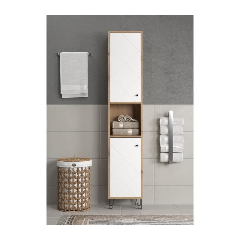 Bathroom column - White and oak decor - 2 doors - 1 niche - L36 x H191