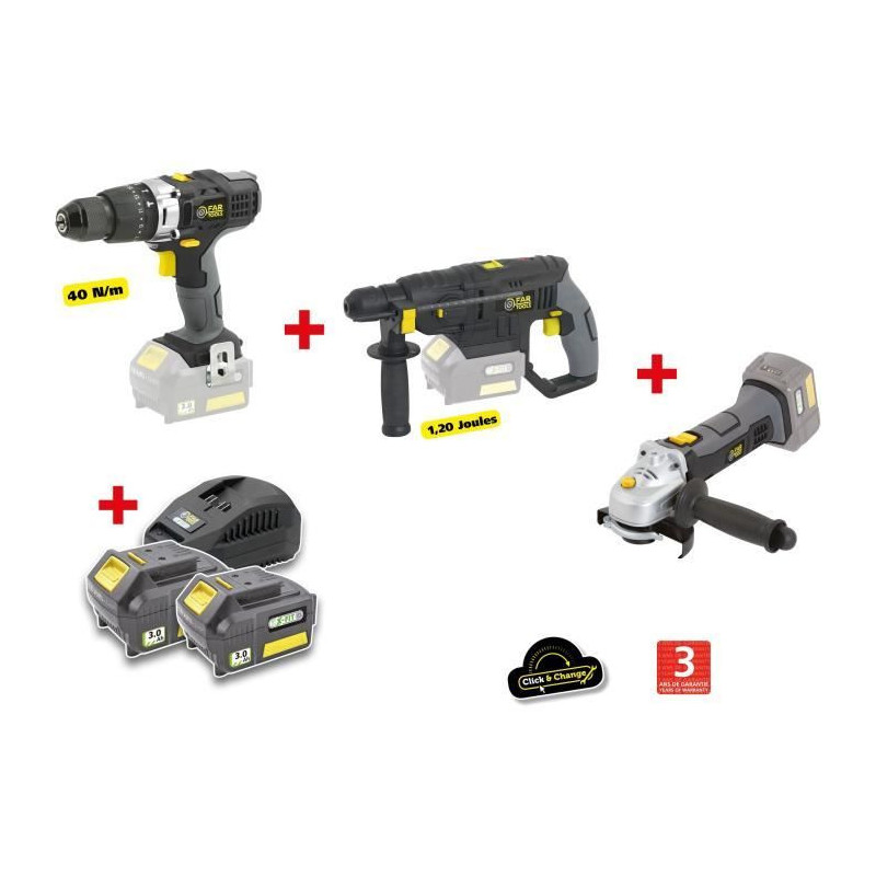 X-FIT PACK 'BIG WORK' 3 machines 18V + 2 batteries 18V 3.0Ah: Drill /