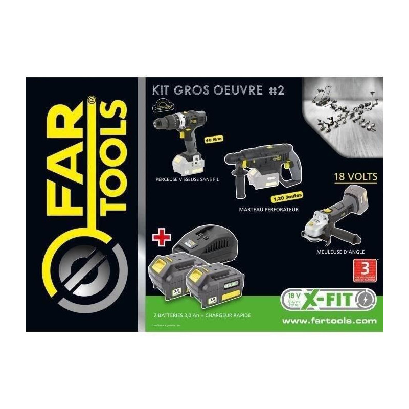 X-FIT PACK 'BIG WORK' 3 machines 18V + 2 batteries 18V 3.0Ah: Drill /