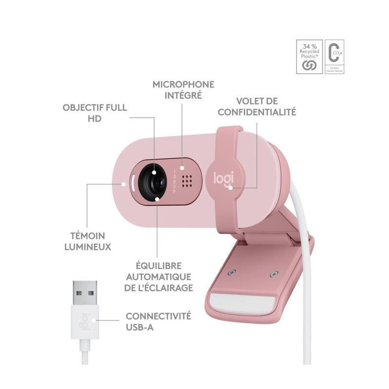 Webcam - Full HD 1080p - LOGITECH - Brio 100 - Integrated microphone -