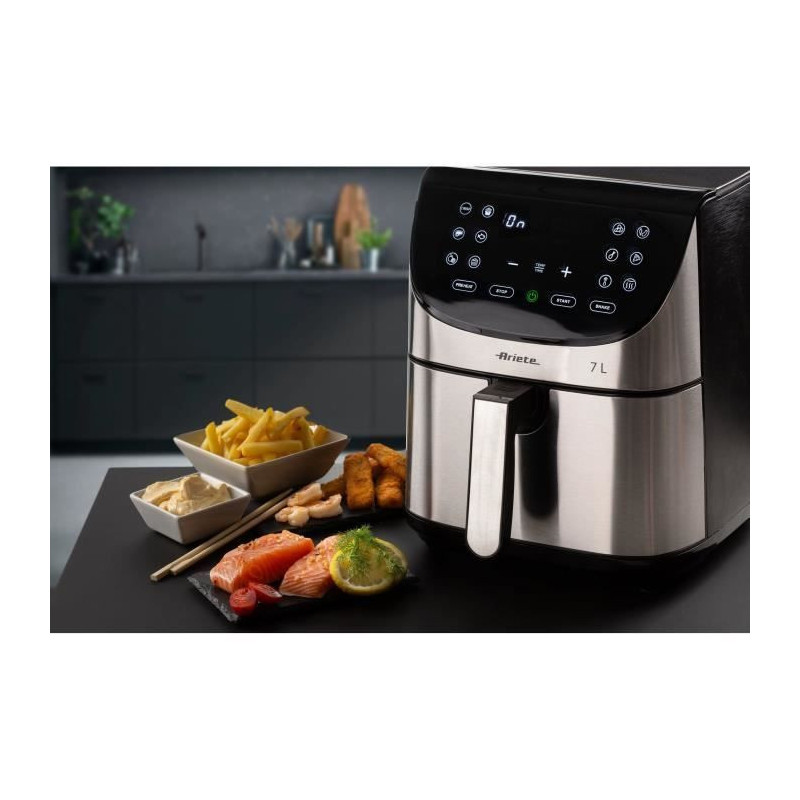 ARIETE digital oil-free fryer - brushed stainless steel - XXL 2 kilos