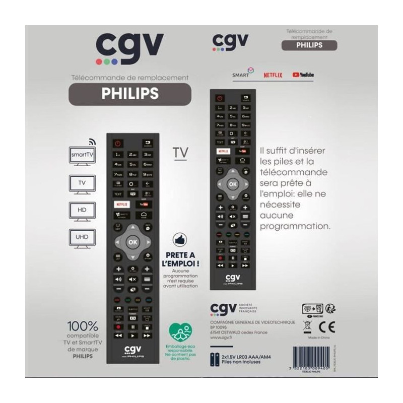 Replacement remote control - CGV - FIDELIO Philips - For Philips telev