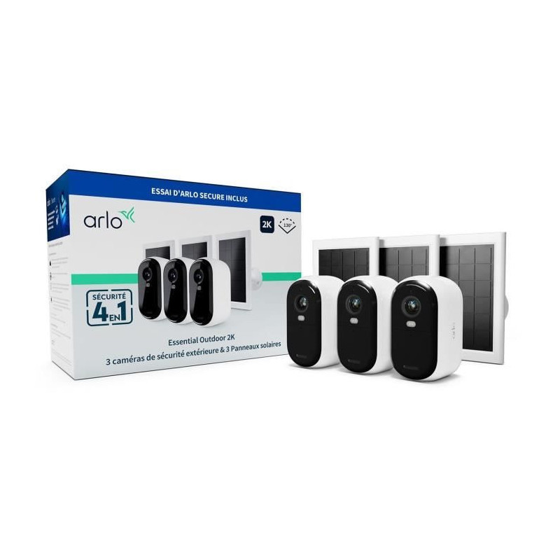 ARLO Surveillance Camera Pack 3 Essential 2k Cameras + 3 Solar Panels