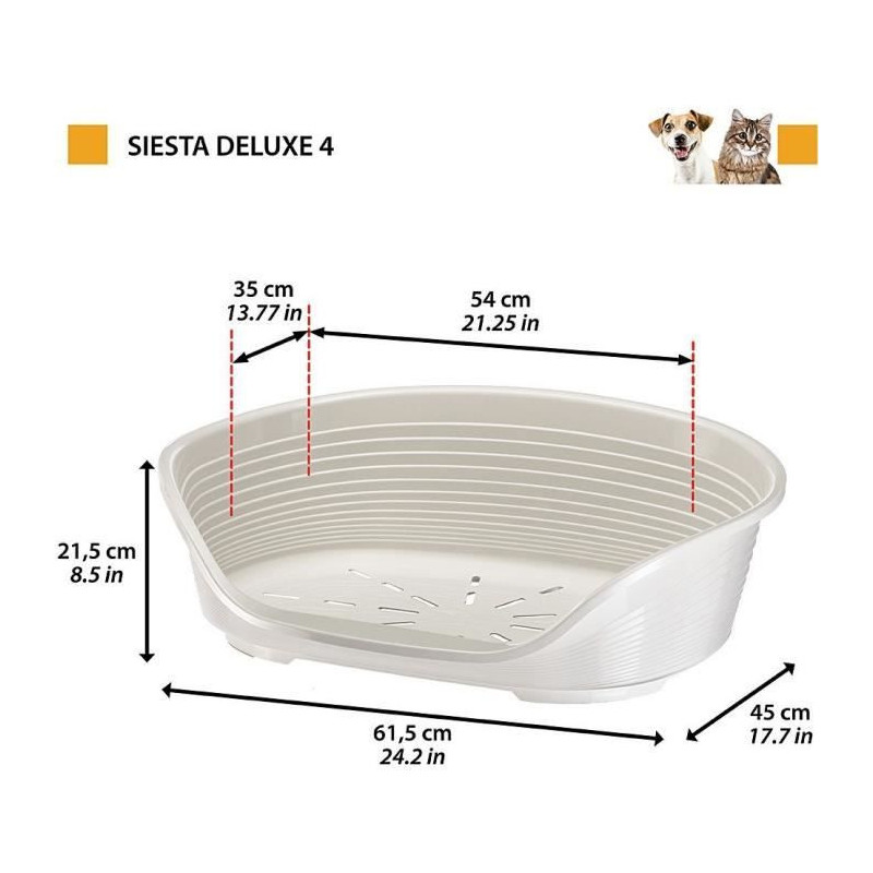 SIESTA DELUXE Basket Size 4 - 61.5*45*21.5 cm - Light Grey - FERPLAST