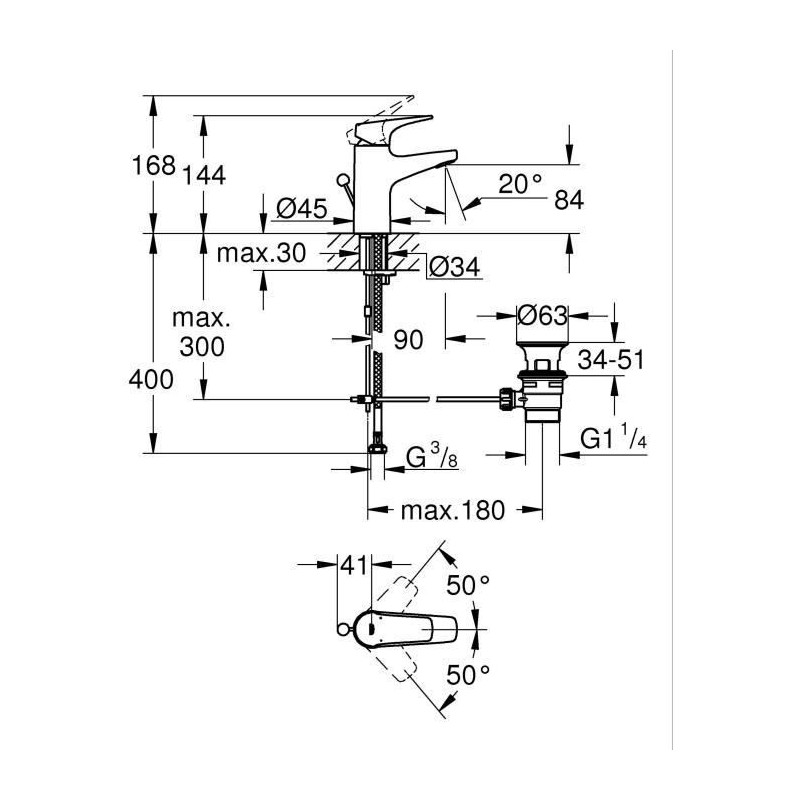 Bathroom faucet - GROHE Start Flow - Single lever mixer - Size S - Chr