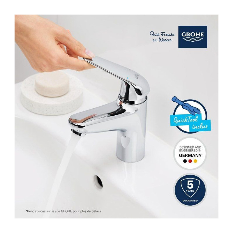 Single-lever basin mixer - GROHE Swift - 24328001 - Chrome - Size M -