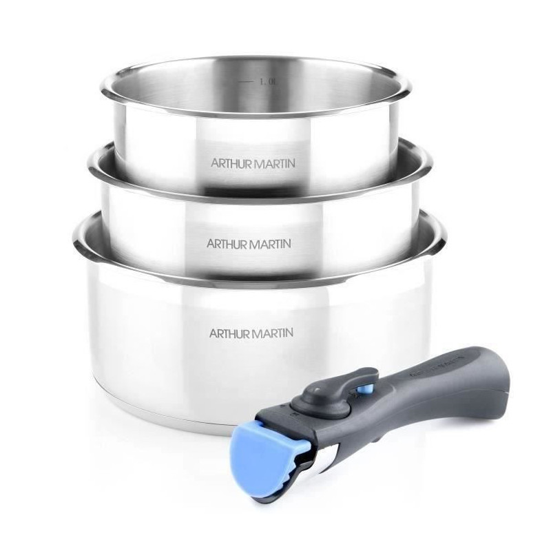 Set of 3 pans 16-18-20 cm Arthur Martin AM3710 - Stainless steel - Rem