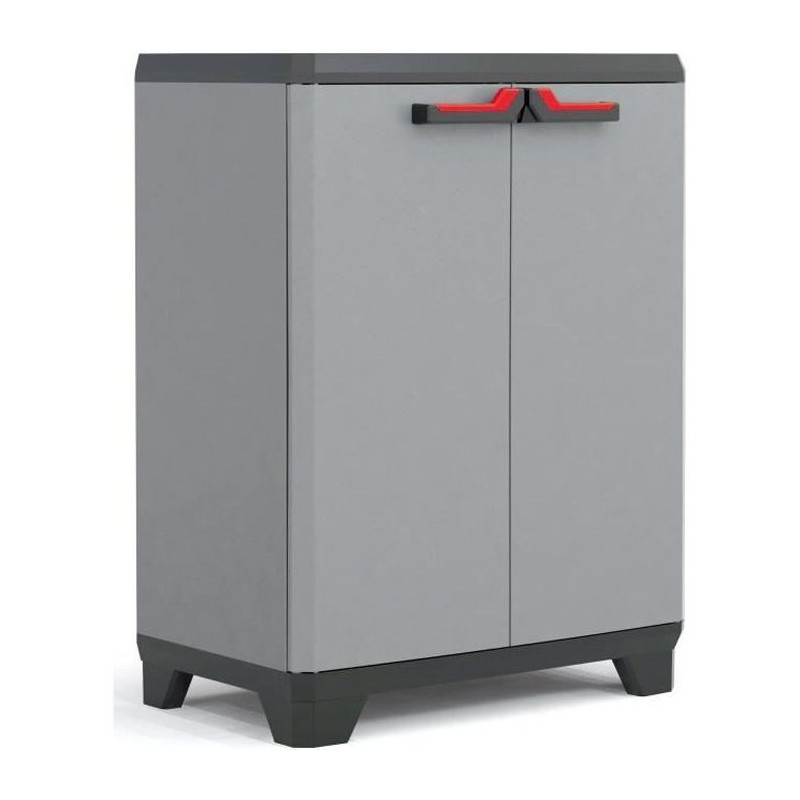 KETER | STILO LOW CABINET, Grey / Black / Red, 68 x 39 x 90 cm