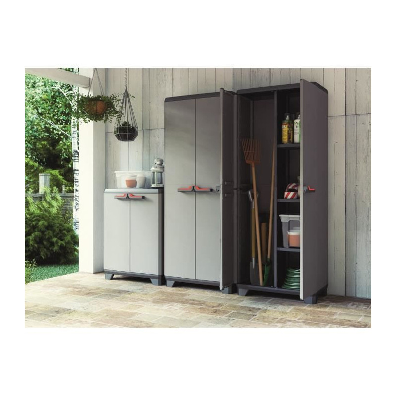KETER | STILO LOW CABINET, Grey / Black / Red, 68 x 39 x 90 cm