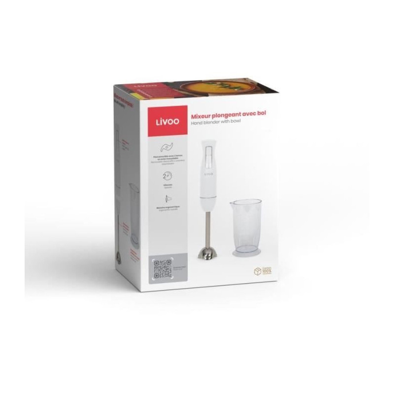 Hand blender with bowl - LIVOO - DOP245W - 400 W - 2 speeds - White