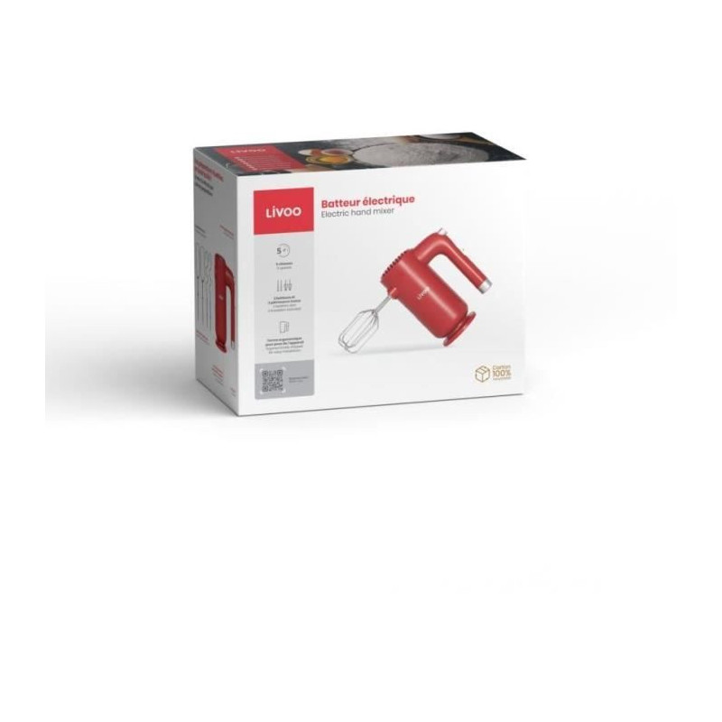 Electric mixer - LIVOO - DOP243R - 250 w - 5 speeds - Red