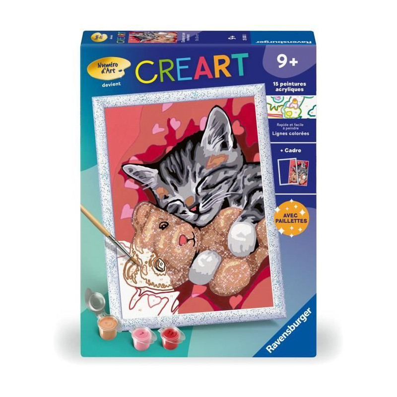 CreArt Kids 18x24cm Kitten and Teddy Bear, Paint by Numbers Kit, Ages