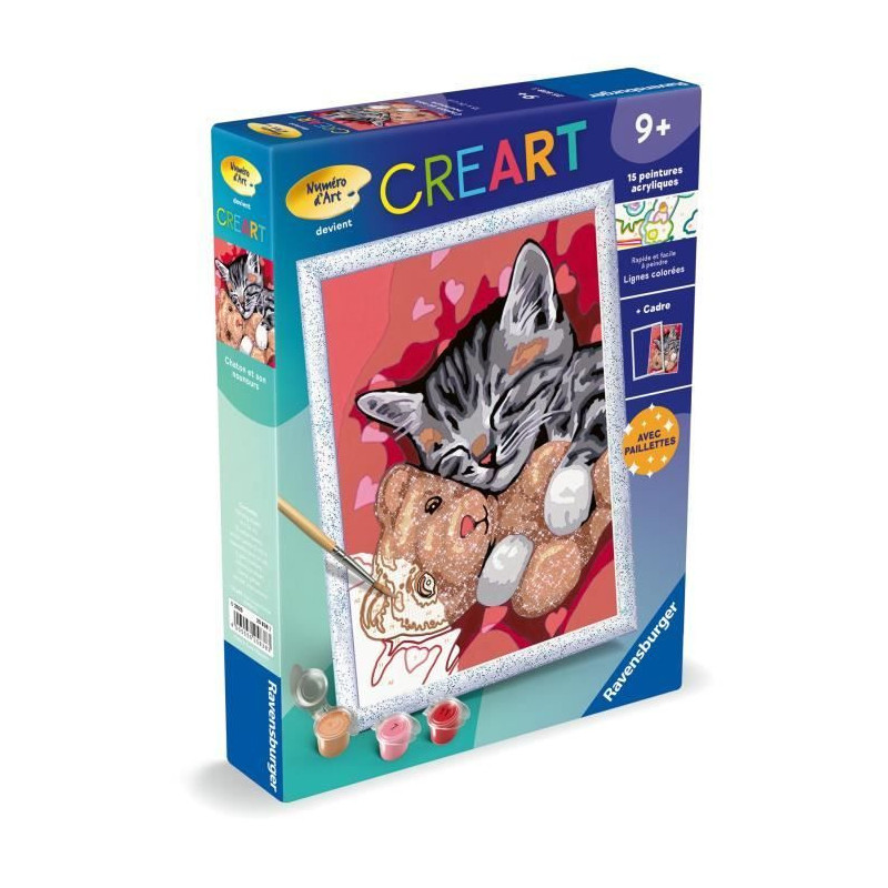 CreArt Kids 18x24cm Kitten and Teddy Bear, Paint by Numbers Kit, Ages