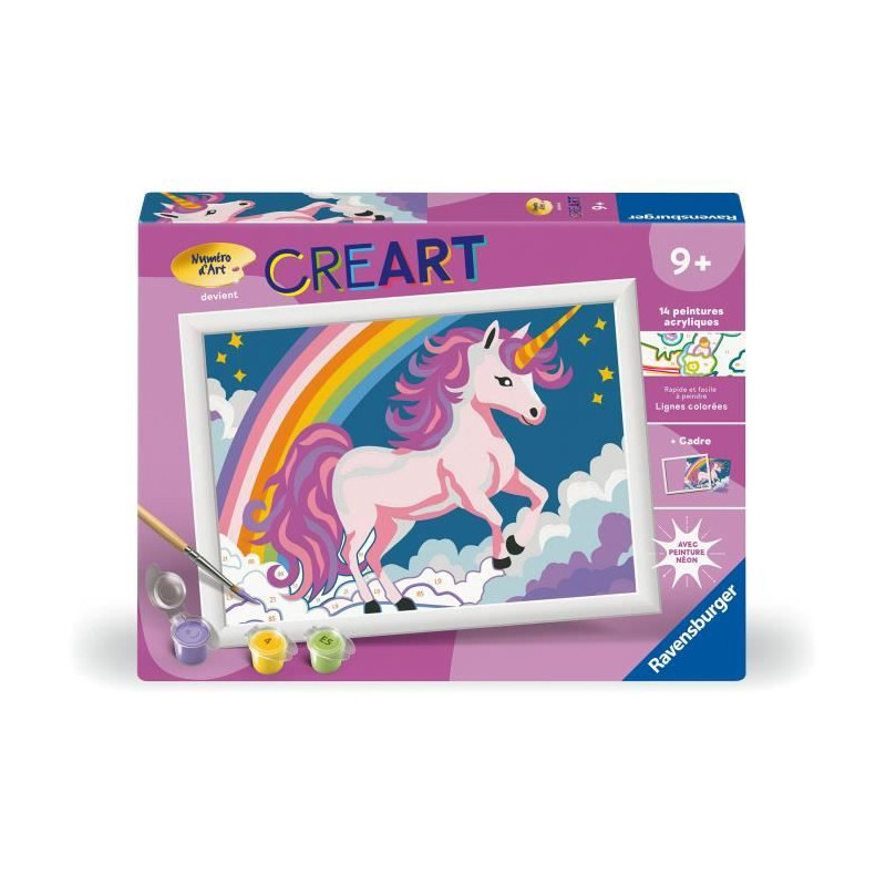 CreArt Kids 18x24cm Neon Unicorn, Paint by Numbers Kit, Ages 7+, 25904