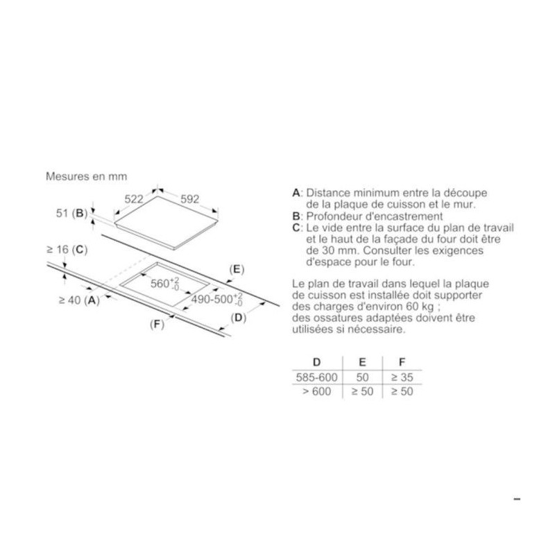 Induction hob - BOSCH Series 2 - 3 burners - 52.2 x 59.2 x 5.1 cm - PU