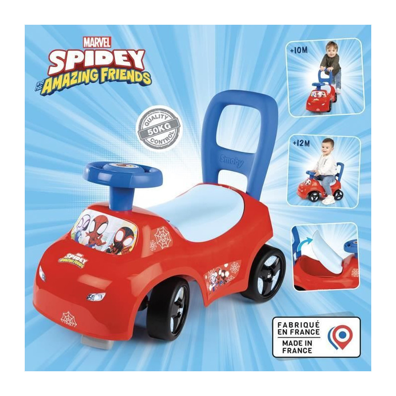 Smoby - 2 in 1 child car carrier - Spidey - Underseat storage + horn -
