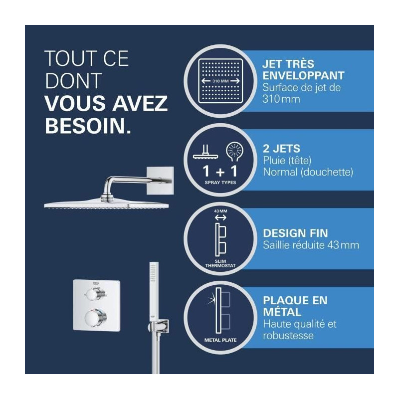Built-in shower set - 1 jet - Thermostatic mixer - GROHE - 34881000 -