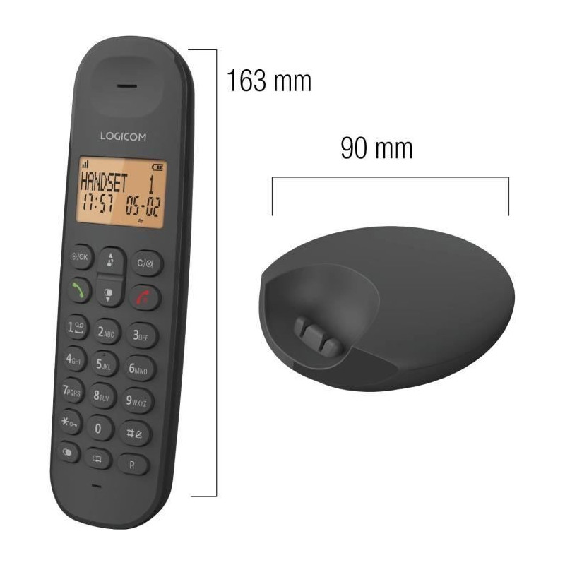 Cordless landline phone - LOGICOM - DECT ILOA 150 SOLO - Slate - Witho