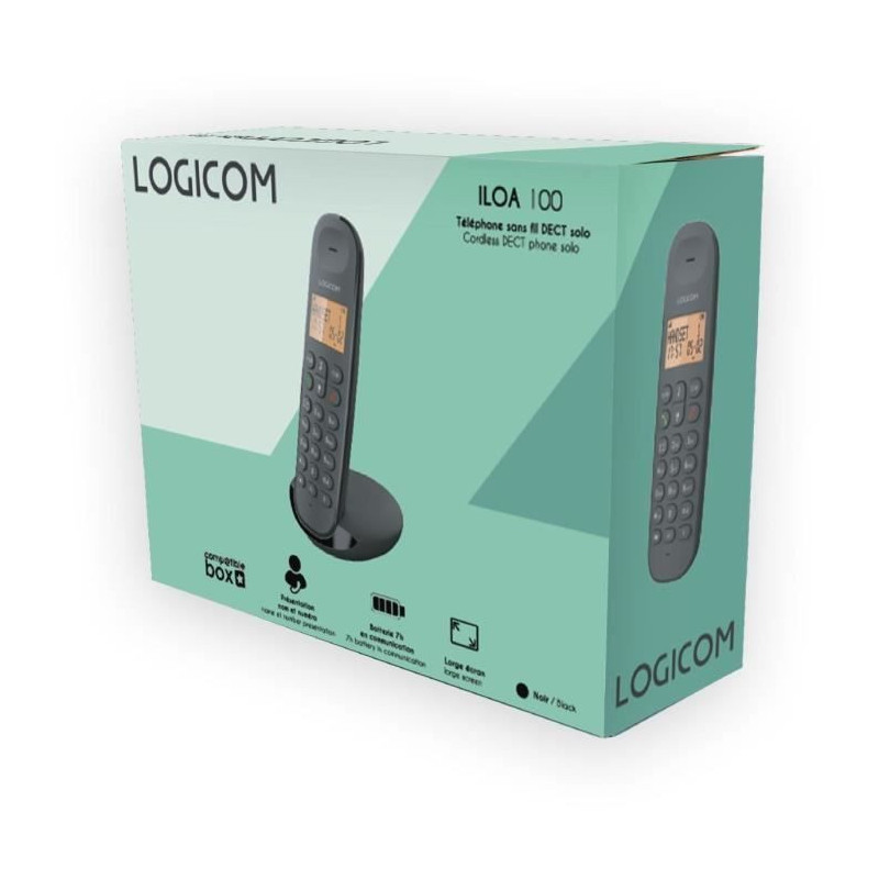 Cordless landline phone - LOGICOM - DECT ILOA 150 SOLO - Slate - Witho