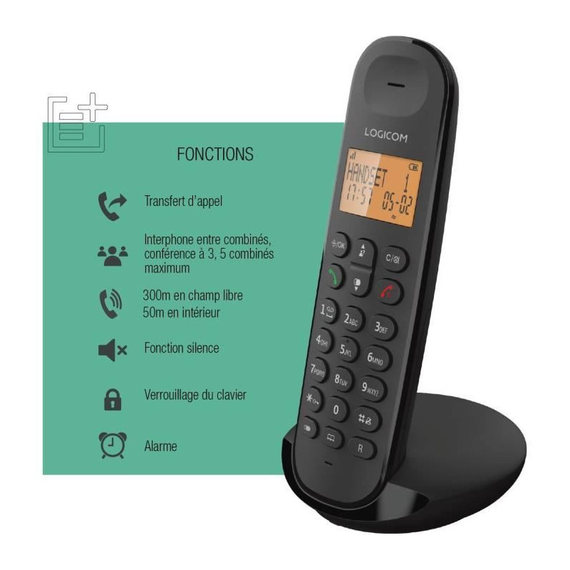 Cordless landline phone - LOGICOM - DECT ILOA 150 SOLO - Slate - Witho