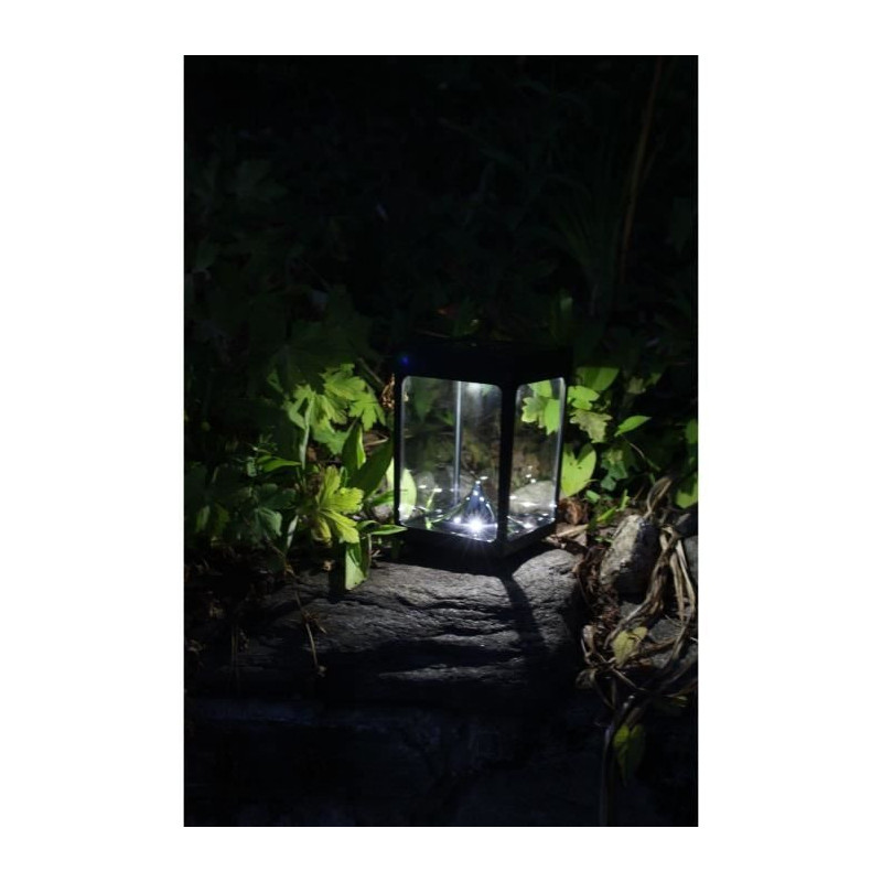 Mini solar tabletop tealight holder - Glass walls - Black