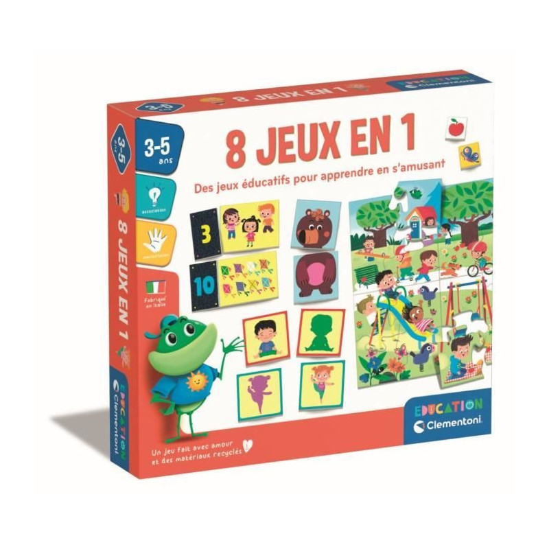 Clementoni - Box of 8 games in 1 - Educational games shapes, colors, n