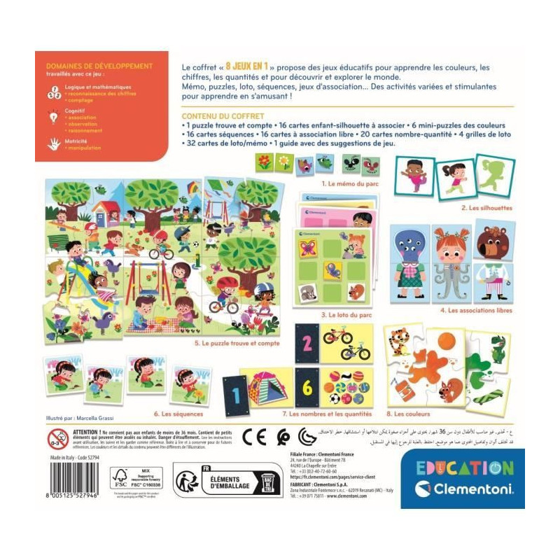 Clementoni - Box of 8 games in 1 - Educational games shapes, colors, n