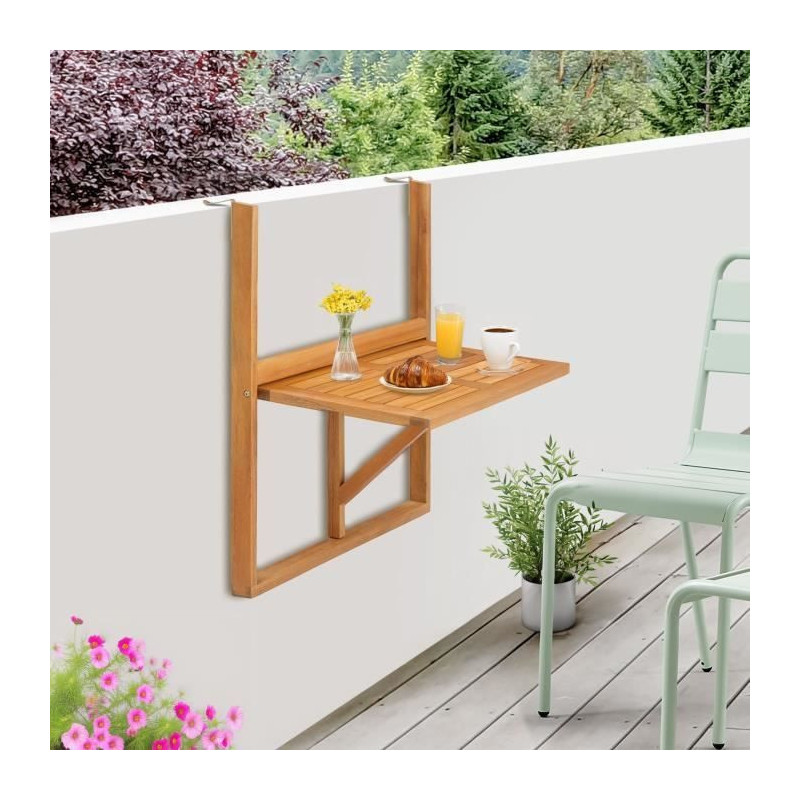 LILOU hanging balcony table - FSC acacia wood - Foldable - 60x44x80 cm