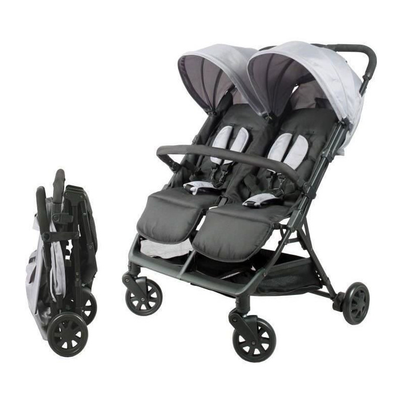 Bambisol - DS209 GREY BLACK - Side-by-Side Double Stroller | For Twins