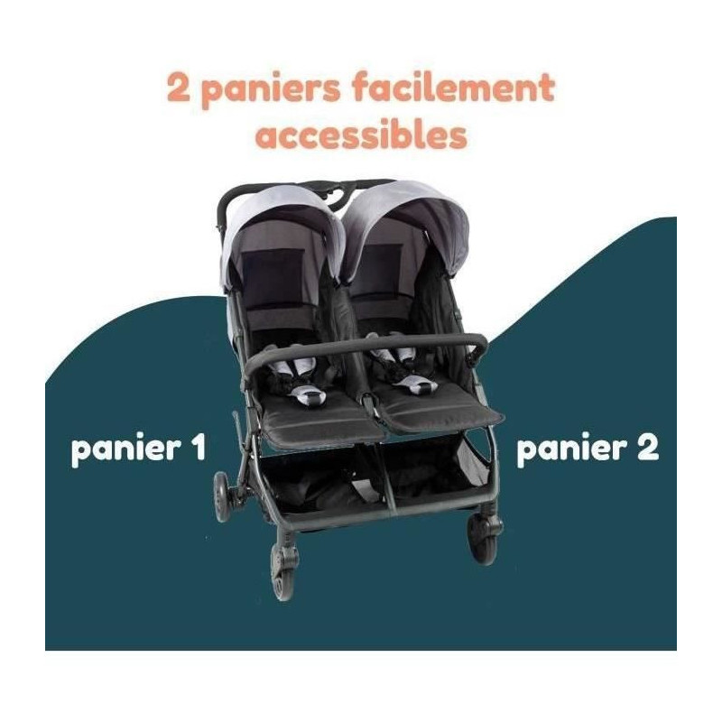 Bambisol - DS209 GREY BLACK - Side-by-Side Double Stroller | For Twins
