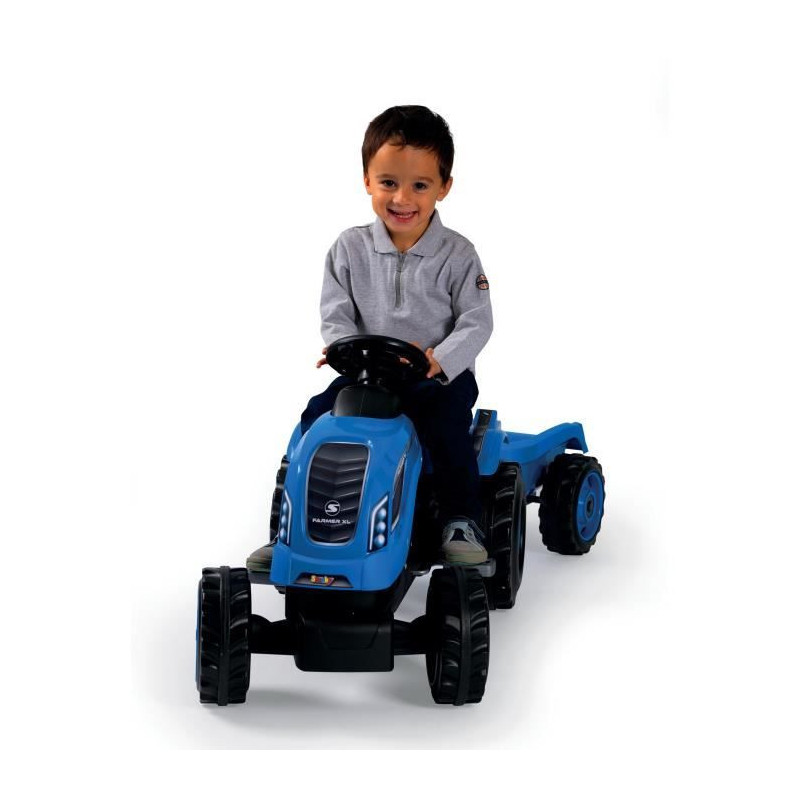 Smoby Farmer XL pedal tractor + trailer - Blue