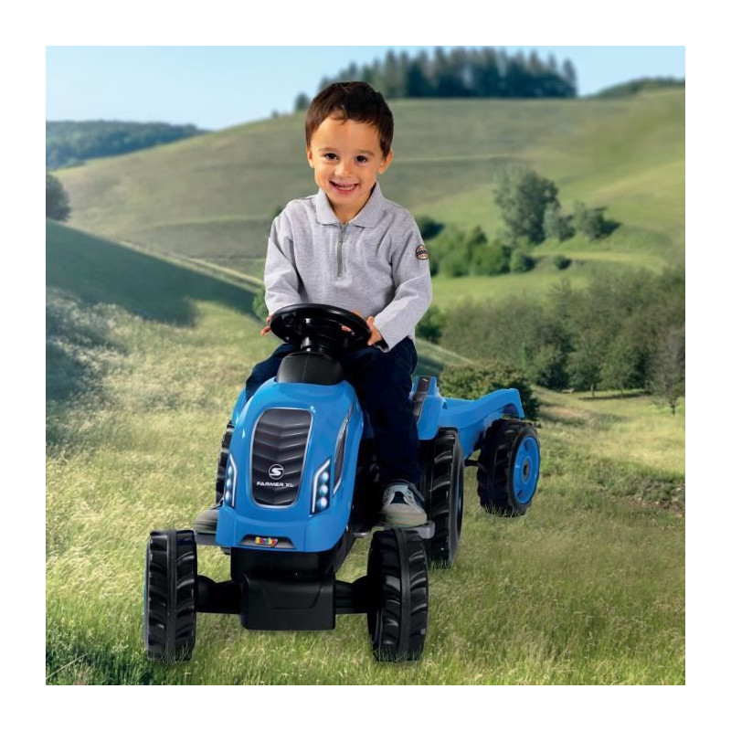 Smoby Farmer XL pedal tractor + trailer - Blue