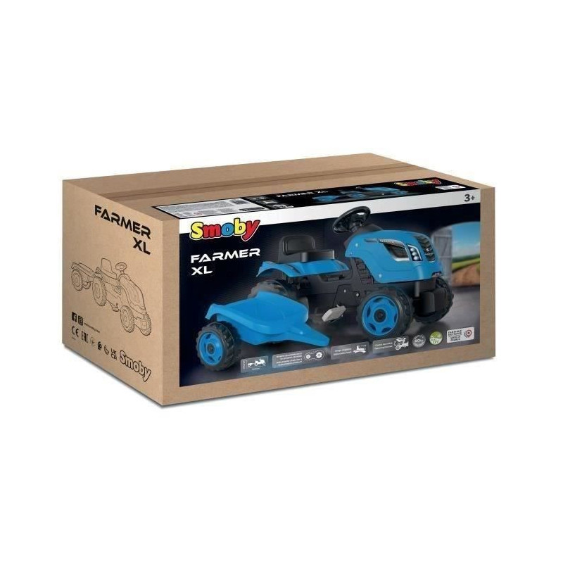 Smoby Farmer XL pedal tractor + trailer - Blue