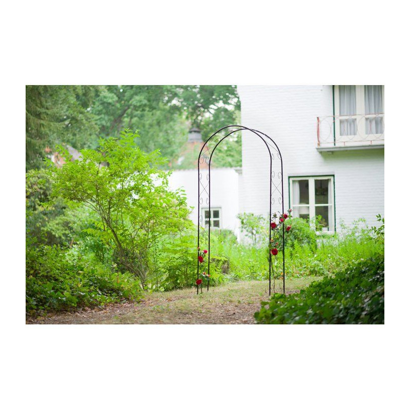 NATURE Galvanized steel pergola, black epoxy lacquered, scroll decor -