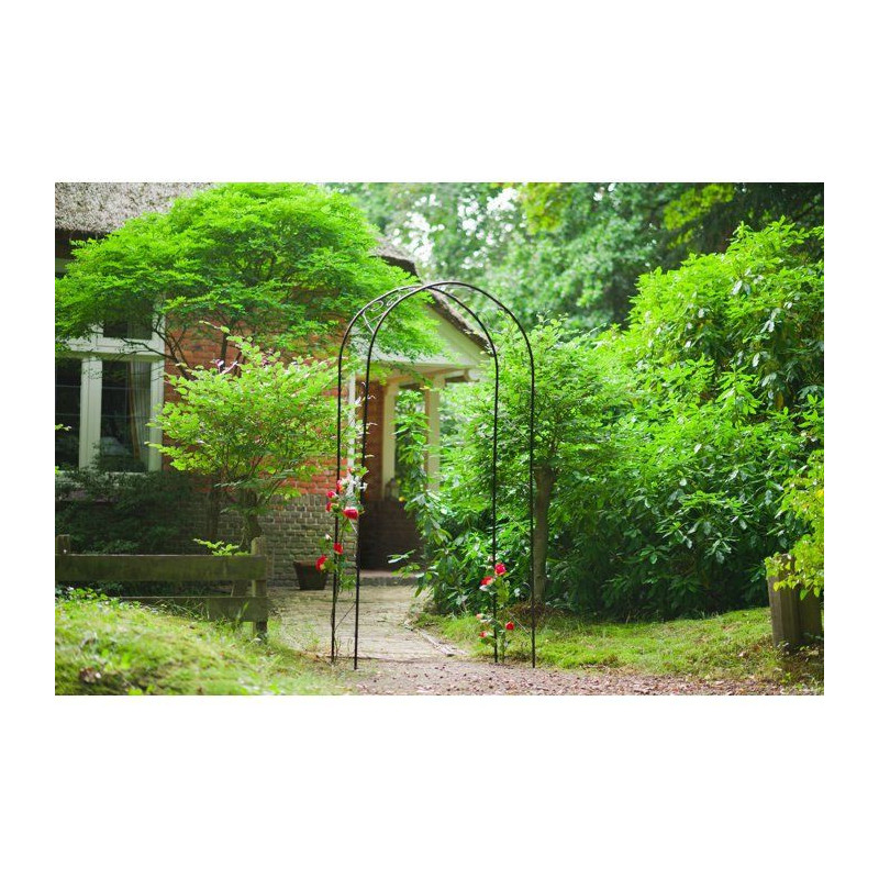 NATURE Galvanized steel pergola, black epoxy lacquered, scroll decor -