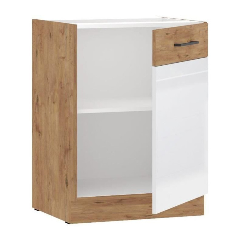 ROCK - Low cabinet - Lancelot oak and glossy white melamine - 60 cm -