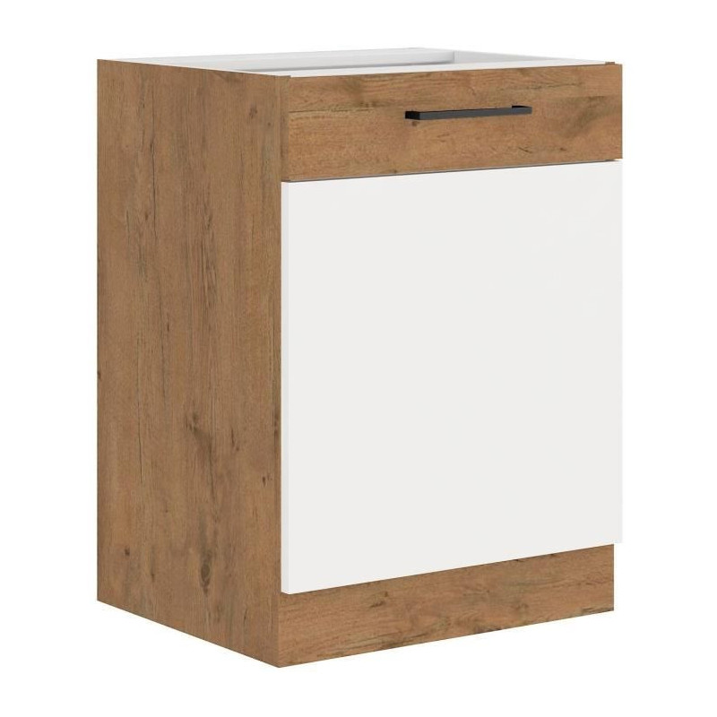 ROCK - Low cabinet - Lancelot oak and glossy white melamine - 60 cm -