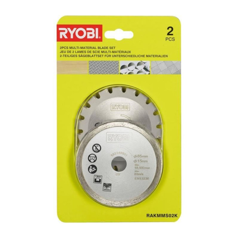 RYOBI 2-Blade Kit (1 Wood / Metal Blade and 1 Tile Blade) for R18MMS M
